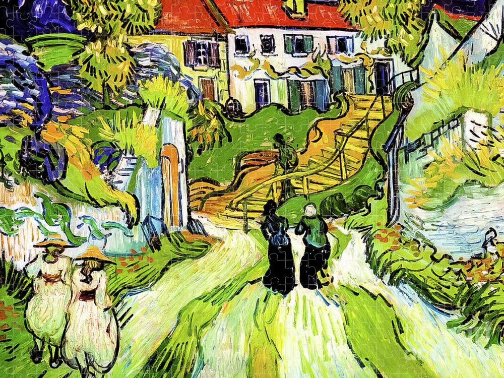 Village Jigsaw Puzzle featuring the painting Village Street and Steps in Auvers by Vincent Van Gogh 1890 by Vincent Van Gogh