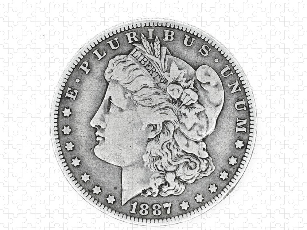 Coin Jigsaw Puzzle featuring the photograph Vintage 1887 Morgan Dollar by Amelia Pearn