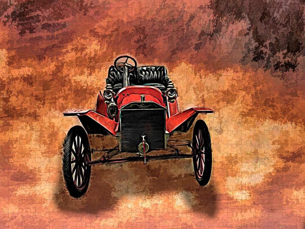 Classic Cars Jigsaw Puzzle featuring the mixed media Vintage 1907 Model S Ford Roadster by Joan Stratton