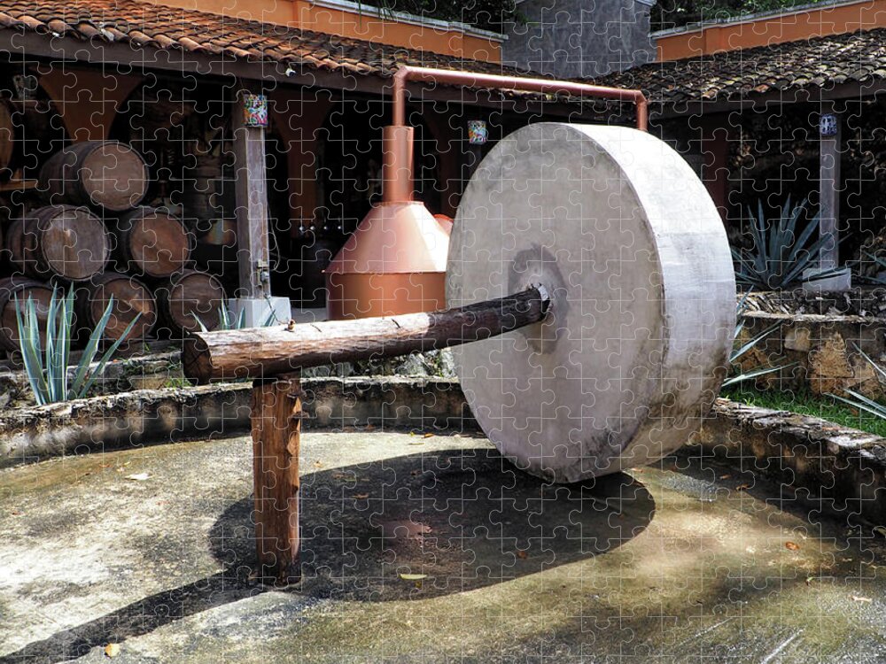 Agave Jigsaw Puzzle featuring the photograph Vintage Agave Press for Making Tequila by Bill Swartwout