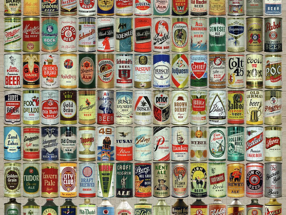 Vintage Beer Can Collection Jigsaw Puzzle by Pheasant Run Gallery - Pixels  Puzzles