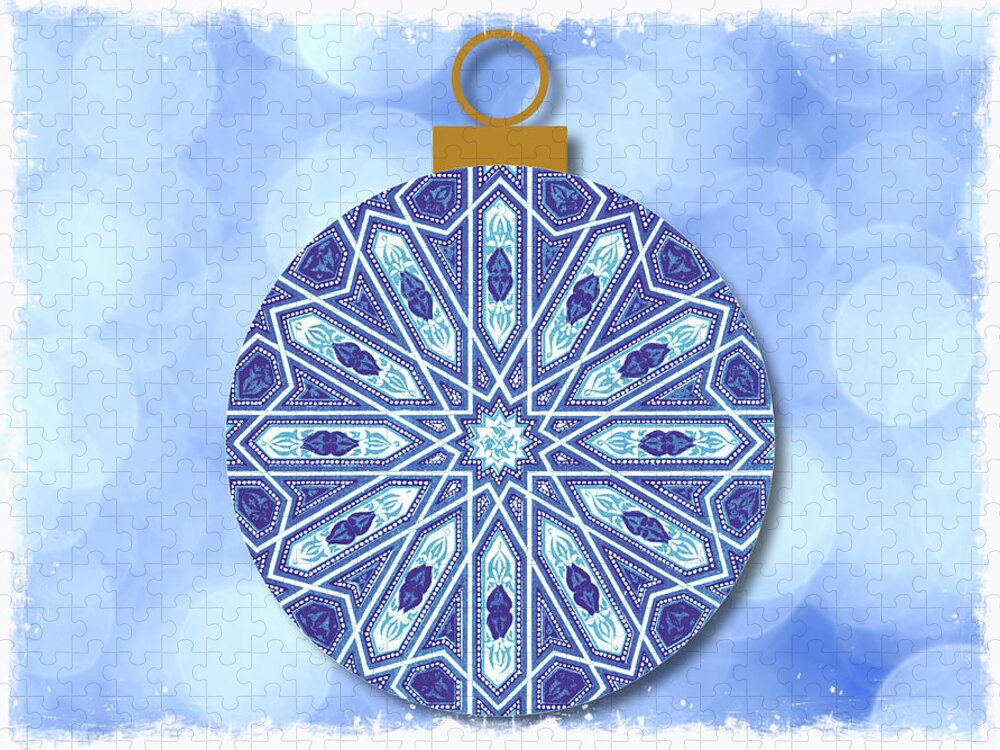 Christmas Jigsaw Puzzle featuring the digital art Vintage Blue Christmas Ornament Series 1 by Gaby Ethington