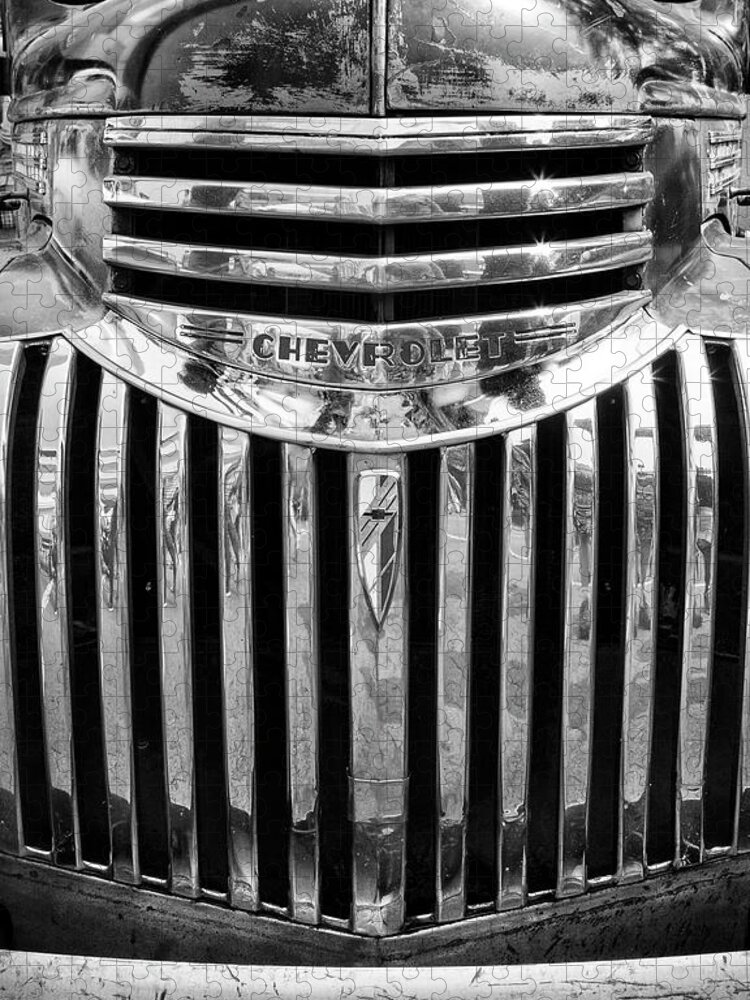 Chev Jigsaw Puzzle featuring the photograph Vintage Chev Half Ton Black And White by Theresa Tahara