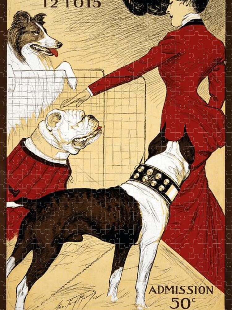 Vintage Jigsaw Puzzle featuring the painting Vintage Chicago Kennel Club Dog Show Poster by David Hinds