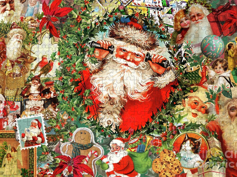 Christmas Jigsaw Puzzle featuring the mixed media Vintage Christmas by Claudia McKinney