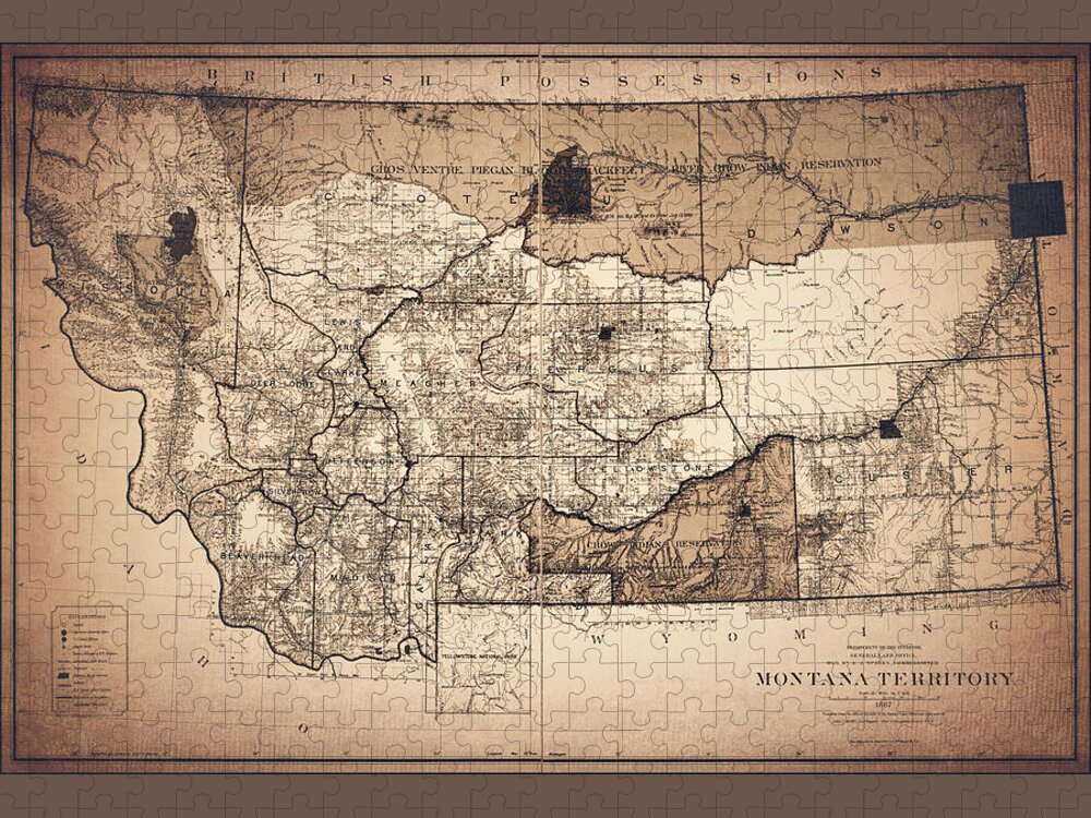 Montana Jigsaw Puzzle featuring the photograph Vintage Map State of Montana 1887 Sepia by Carol Japp