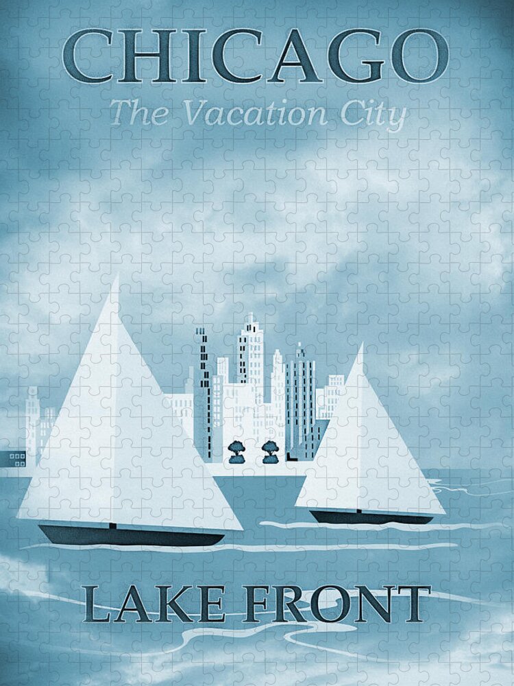 Chicago Jigsaw Puzzle featuring the photograph Vintage Travel Chicago Lakefront Sea Blues by Carol Japp