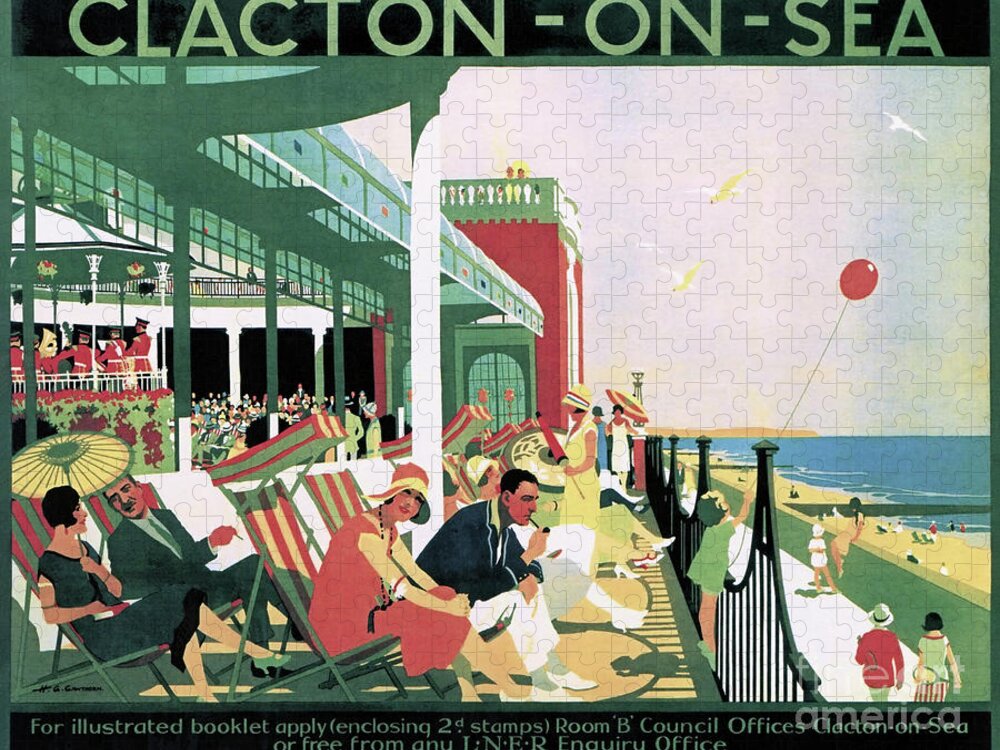 British Jigsaw Puzzle featuring the drawing Vintage travel Clacton-On-Sea Essex England by Aapshop