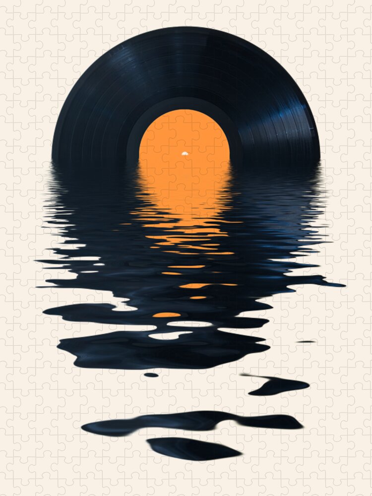 Vinyl Jigsaw Puzzle featuring the photograph Vinyl record sunset by Delphimages Photo Creations