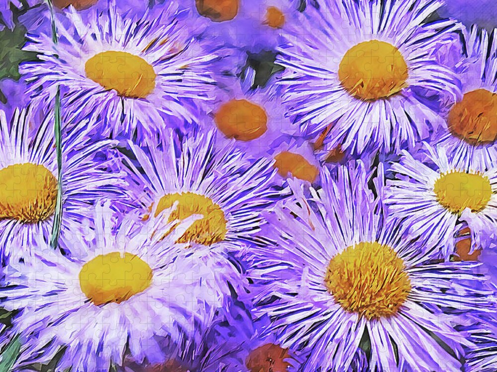 Asters Jigsaw Puzzle featuring the mixed media Violet Asters by Alex Mir