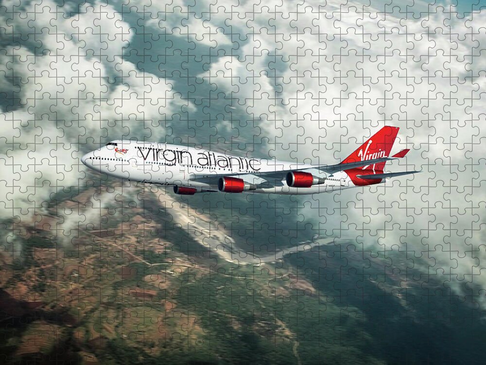 Virgin 747 Jigsaw Puzzle featuring the digital art Virgin Atlantic 747 by Airpower Art