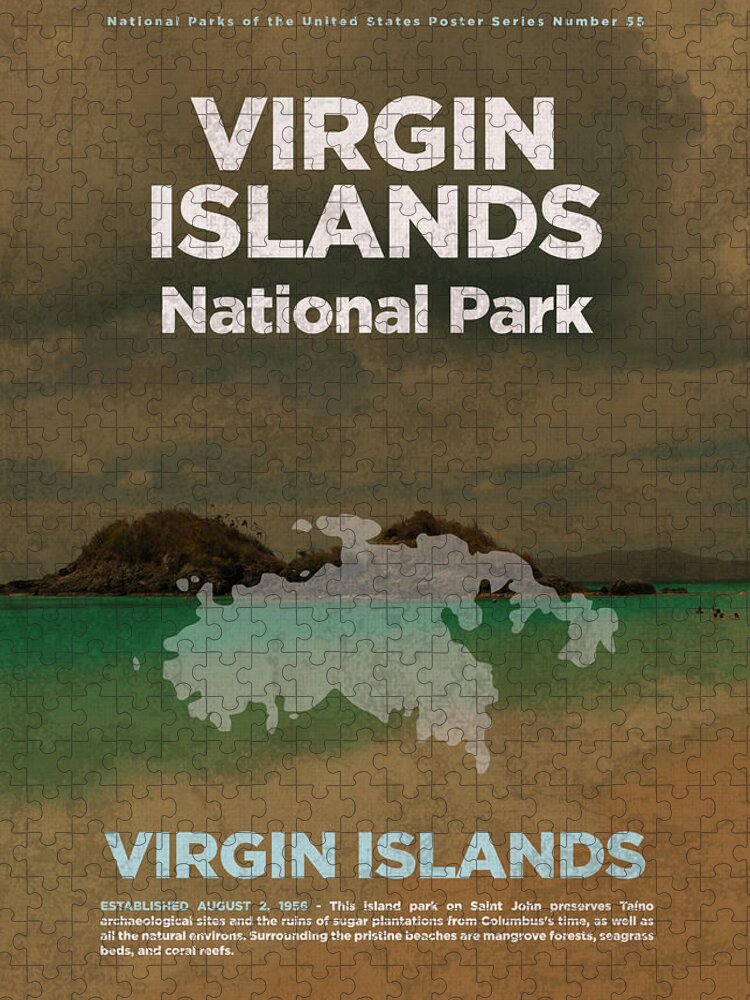 Virgin Islands Jigsaw Puzzle featuring the mixed media Virgin Islands National Park in Travel Poster Series of National Parks Number 55 by Design Turnpike