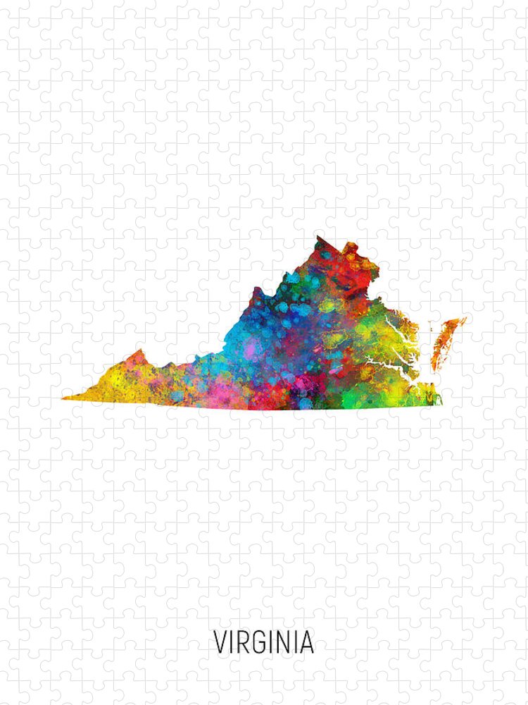 Virginia Jigsaw Puzzle featuring the digital art Virginia Watercolor Map #11 by Michael Tompsett