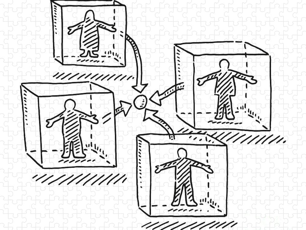 Sketch Jigsaw Puzzle featuring the drawing Virtual Meeting Technology Concept Drawing by Frank Ramspott