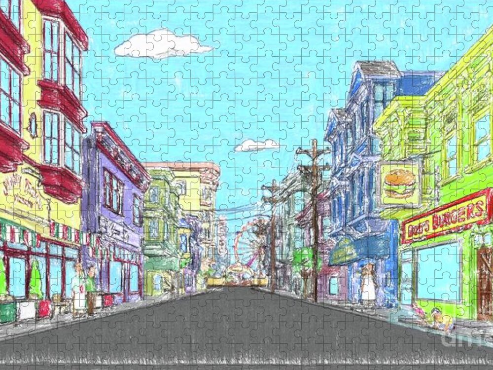 Town Jigsaw Puzzle featuring the drawing Virus free town by Darrell Foster