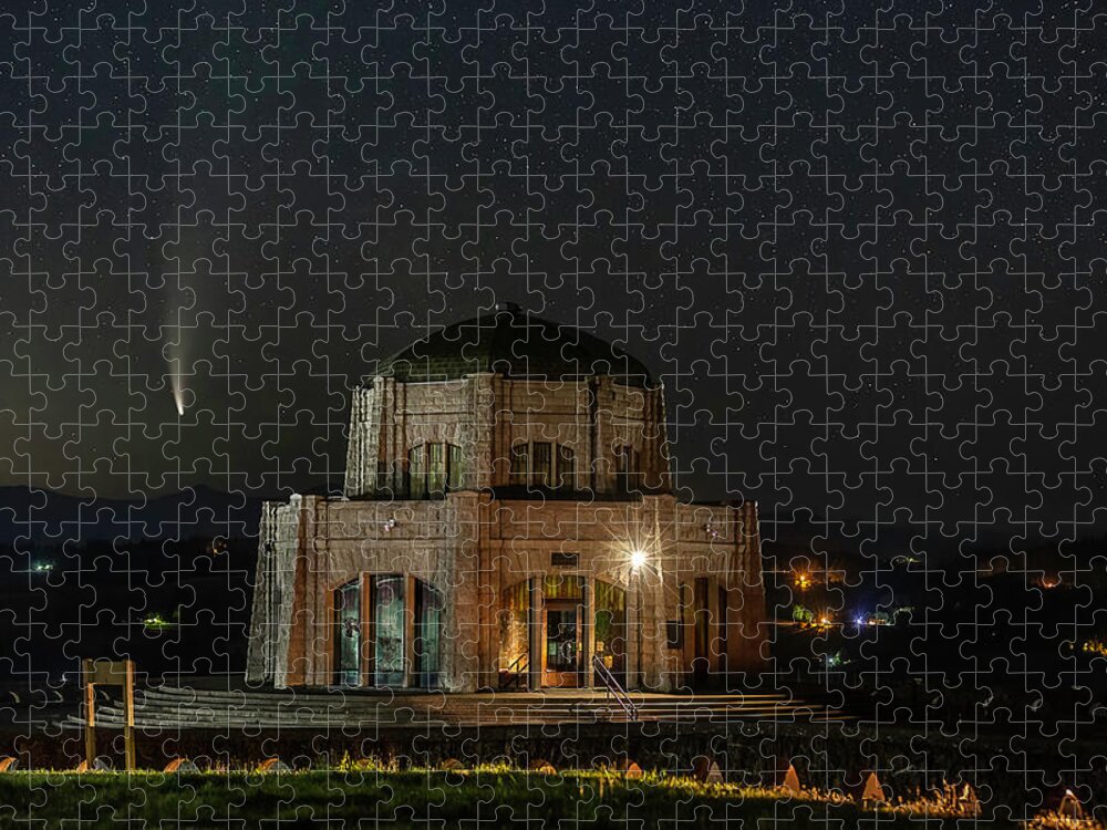 Vista House And Neowise Jigsaw Puzzle featuring the photograph Vista House and Neowise by Wes and Dotty Weber