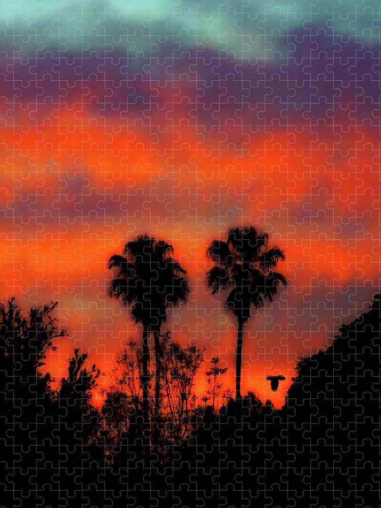 Sunset Palm Trees Art Jigsaw Puzzle featuring the photograph Vivid Sunset by Jerry Cowart