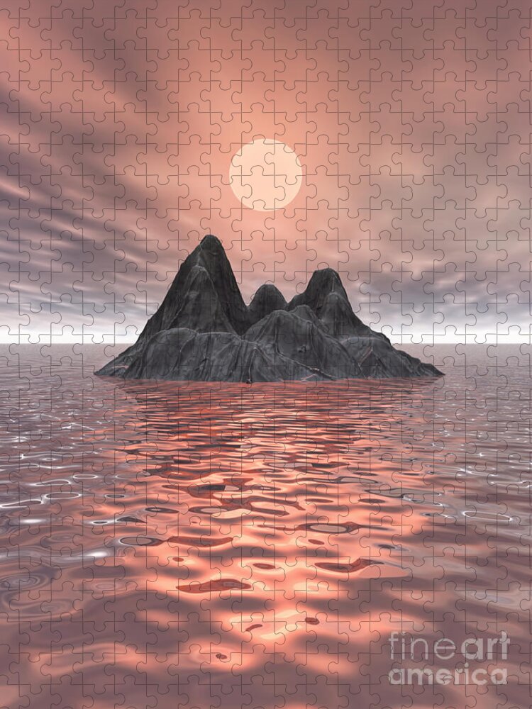 Volcano Jigsaw Puzzle featuring the digital art Volcanic Island In Ocean by Phil Perkins