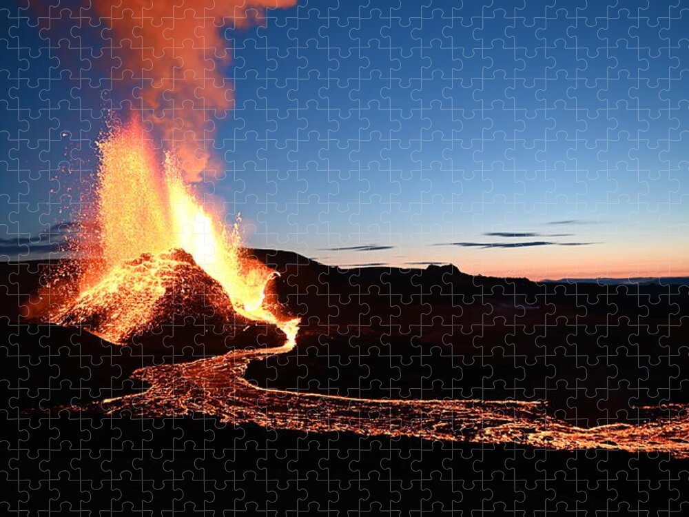 Volcano Jigsaw Puzzle featuring the photograph Volcano Sunrise Eruption 2 by William Kennedy