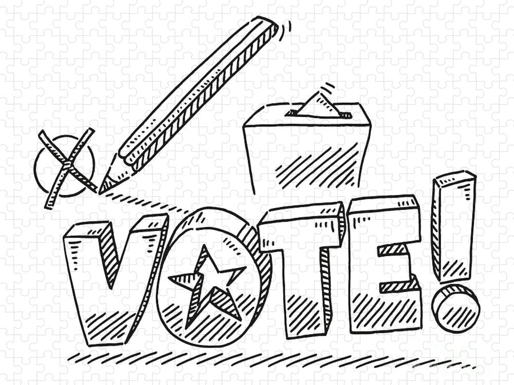Vote Pencil Check Mark Ballot Box Drawing Jigsaw Puzzle