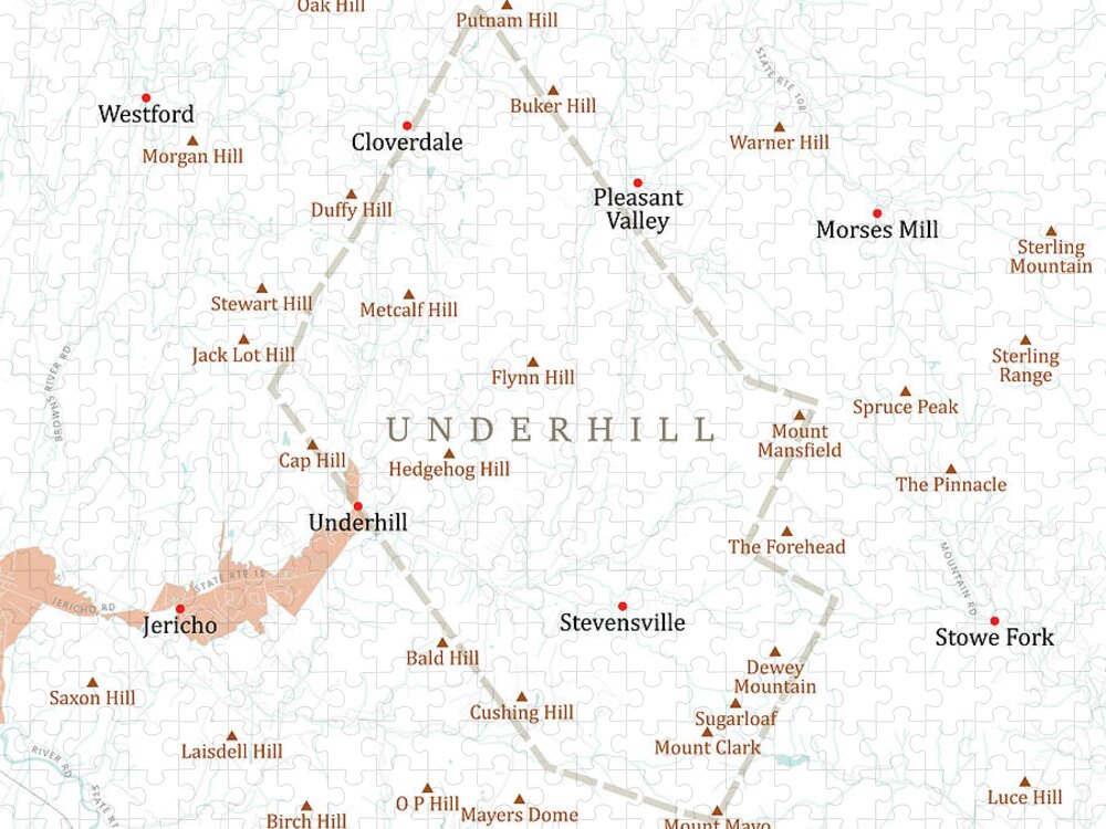 Vermont Jigsaw Puzzle featuring the digital art VT Chittenden Underhill Vector Road Map by Frank Ramspott