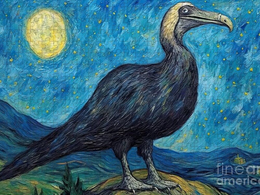 Vulture Jigsaw Puzzle featuring the painting Vulture starry night by N Akkash