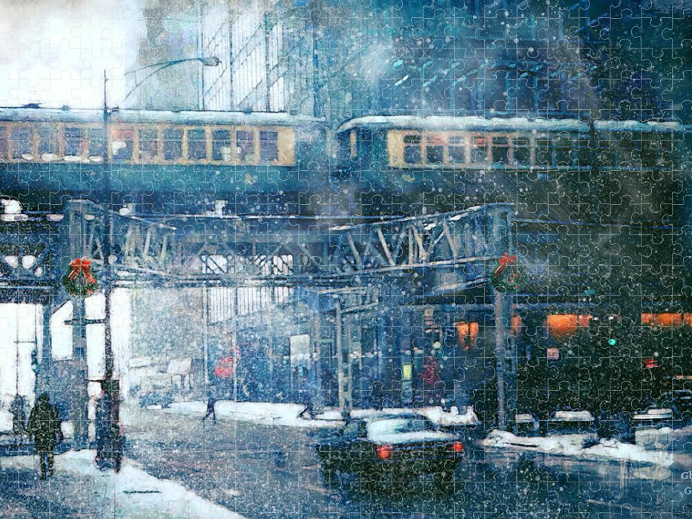 Chicago Jigsaw Puzzle featuring the painting Wabash Christmas Time 1970s by Glenn Galen