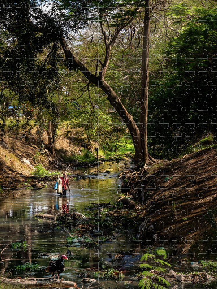 Wading Jigsaw Puzzle featuring the photograph Wading the Jatibonico river by Micah Offman