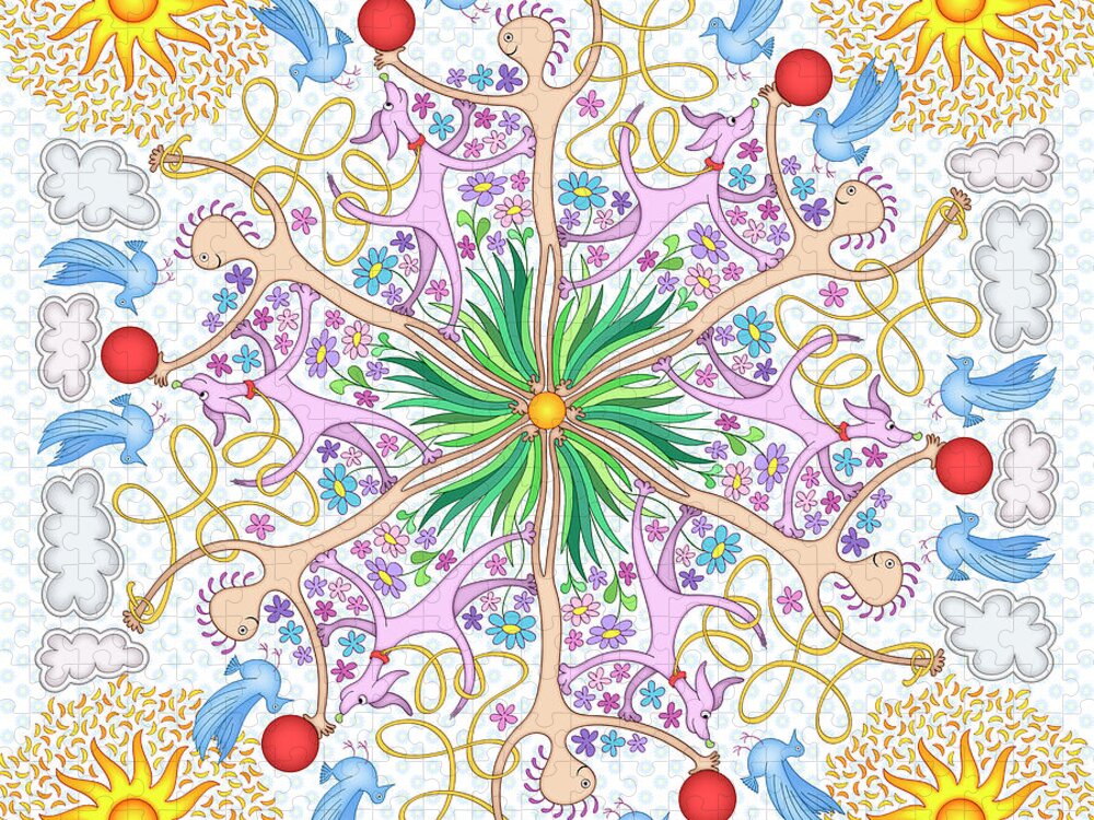 Whimsical Mandalas Jigsaw Puzzle featuring the digital art Wagamuffin Loose Leash by Becky Titus