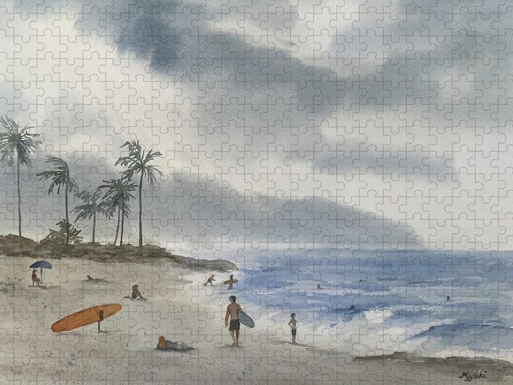 Beach Jigsaw Puzzle featuring the painting Waialua Sky by Kelly Miyuki Kimura