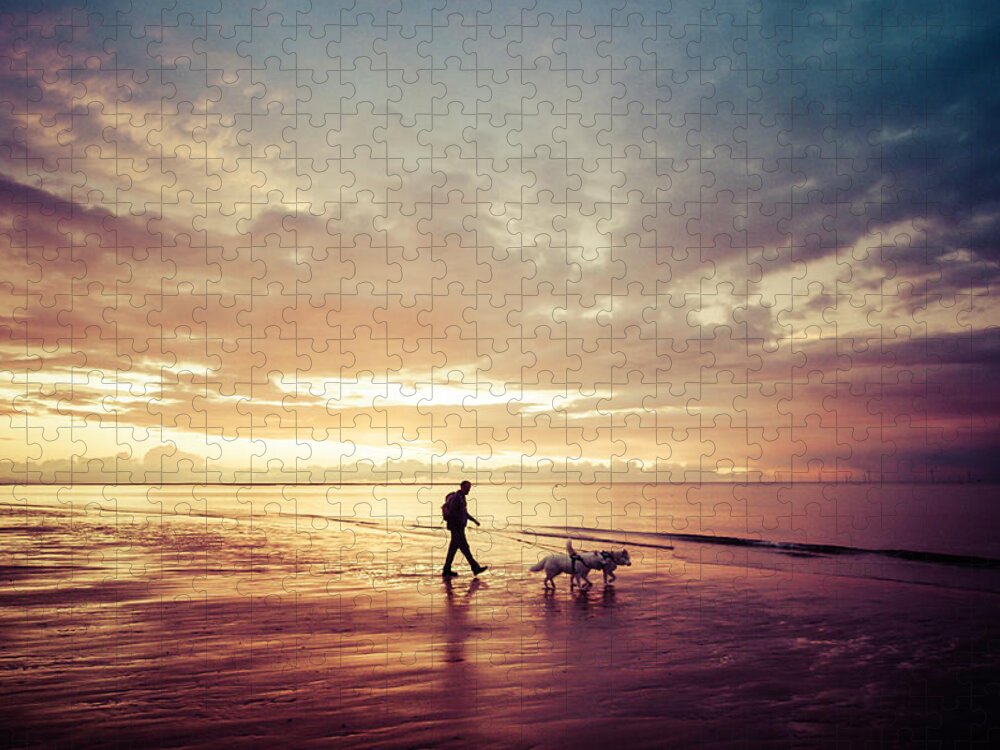 Ambient Light Jigsaw Puzzle featuring the photograph Walking the Dogs at Sunset by Spikey Mouse Photography