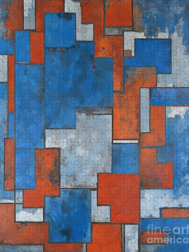 Wall Jigsaw Puzzle featuring the painting Wall Brick Stone Texture Abstract Art Painting by N Akkash
