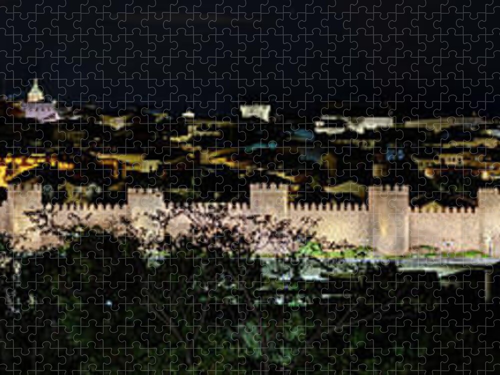 Avila Walls Jigsaw Puzzle featuring the photograph Walls of Avila at Night Full Pano by Weston Westmoreland