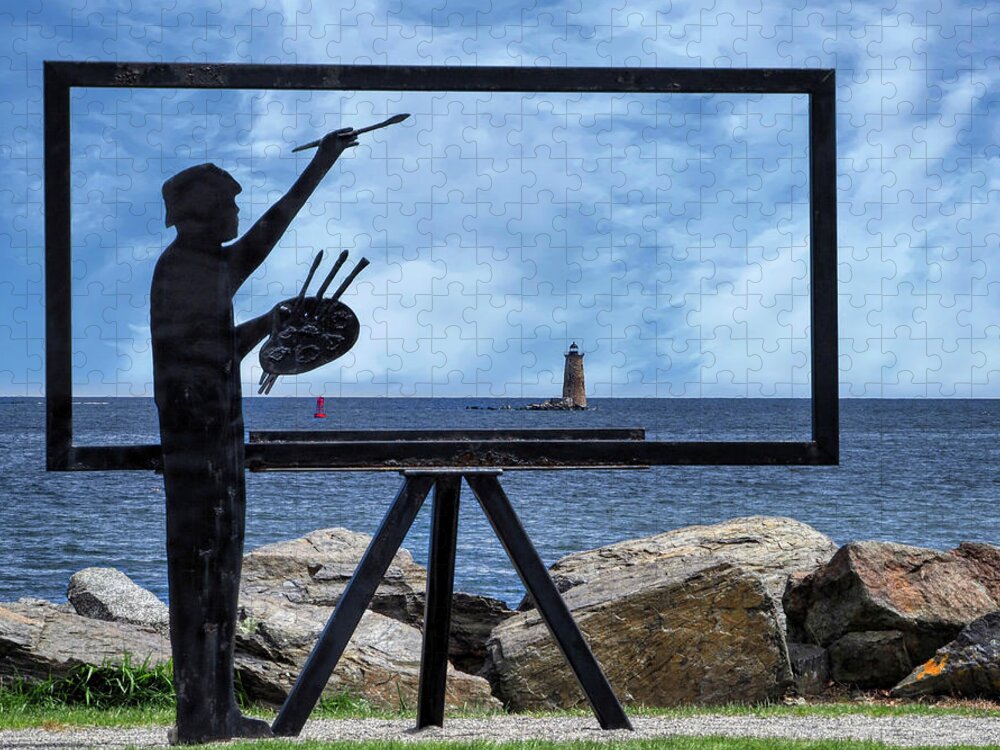 Walter Liff Jigsaw Puzzle featuring the digital art Walter Liff Sculpture - Whaleback Lighthouse by Deb Bryce