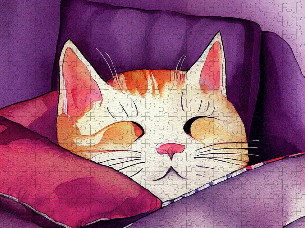Ginger Cat Jigsaw Puzzle featuring the digital art Soft Kitty, Warm Kitty... by Mark Tisdale