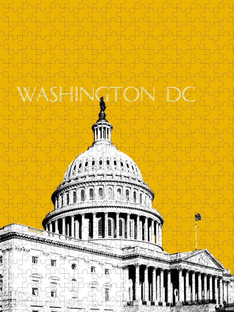 Architecture Jigsaw Puzzle featuring the digital art Washington DC Skyline The Capital Building - Gold by DB Artist