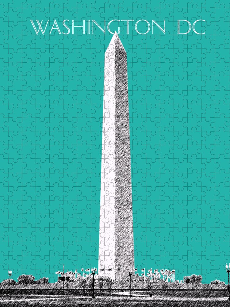 Architecture Jigsaw Puzzle featuring the digital art Washington DC Skyline Washington Monument - Teal by DB Artist