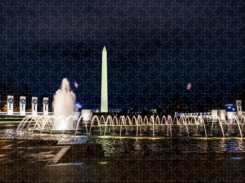 Washington Monument Jigsaw Puzzle featuring the digital art Washington Monument from the World War II Memorial by SnapHappy Photos