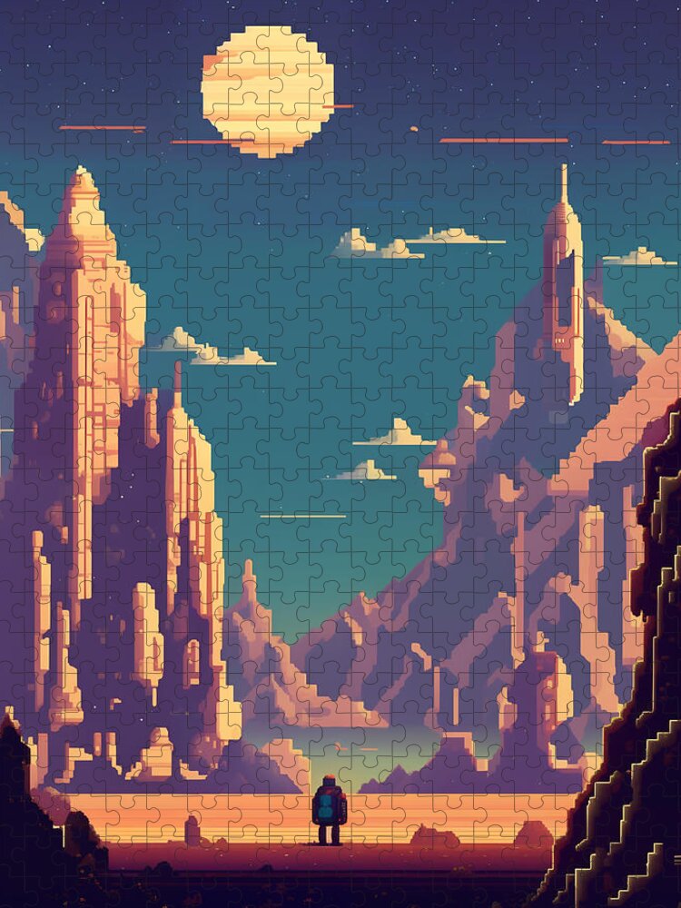 Pixel Jigsaw Puzzle featuring the digital art Wasteland Planet by Quik Digicon Art Club