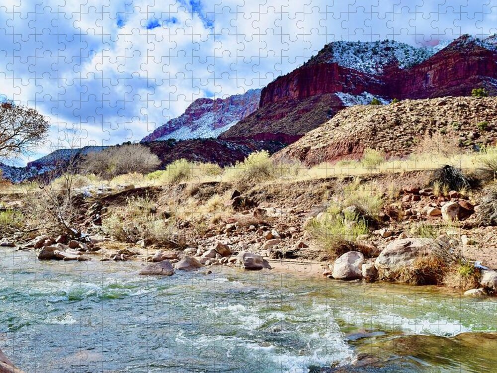 Zion Jigsaw Puzzle featuring the photograph Watchman Trail, Zion Visitors Center,South entrance by Bnte Creations