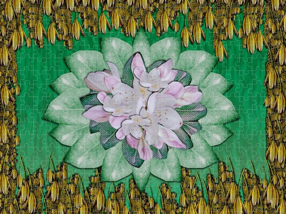 Flower Jigsaw Puzzle featuring the mixed media Water Lily In Calm Beautiful Peacefulness by Pepita Selles