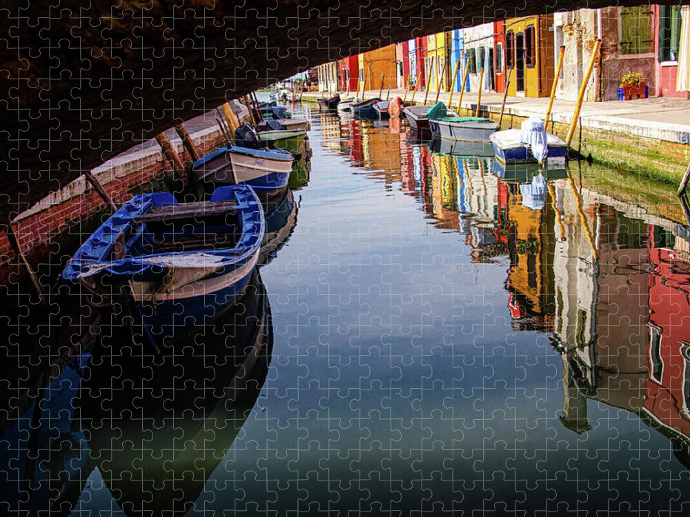 Italy Jigsaw Puzzle featuring the photograph Water reflection of colorful houses in Bruno, Venice, Italy. by Adelaide Lin