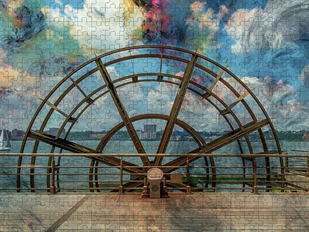 Hudson River Jigsaw Puzzle featuring the photograph Water Wheel at Pier 66 by Cate Franklyn