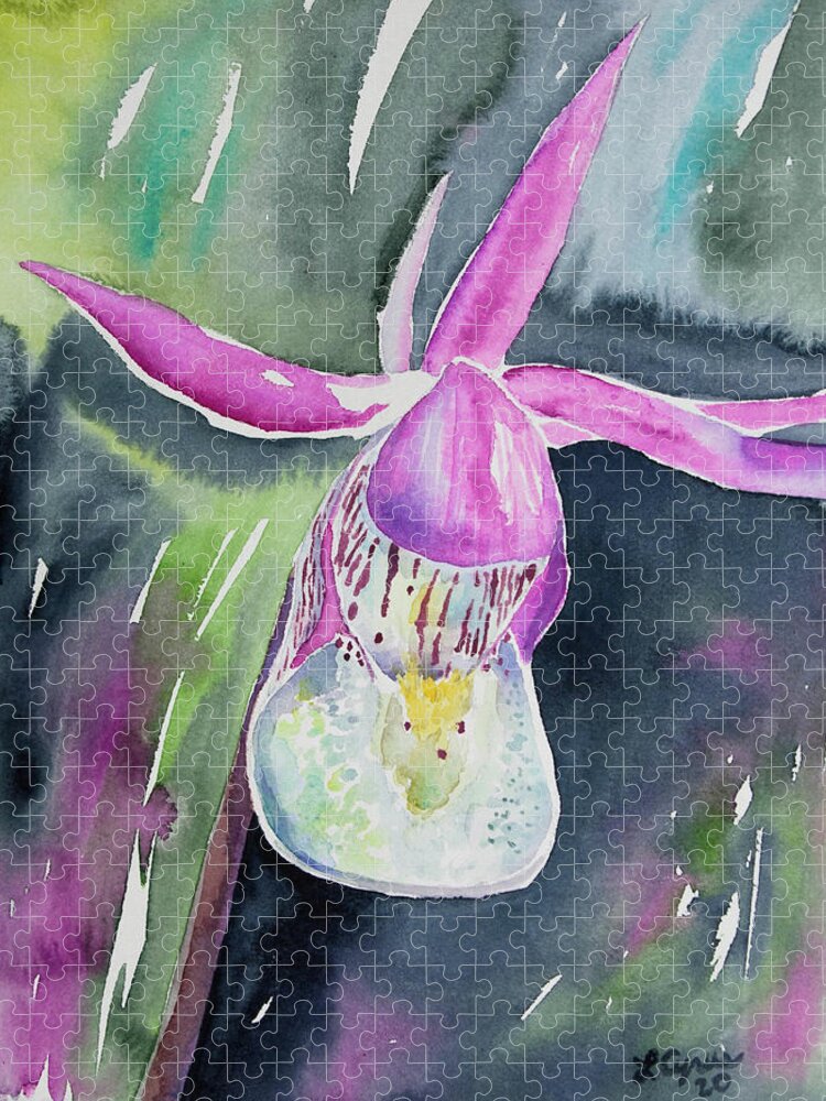 Fairy Slipper Jigsaw Puzzle featuring the painting Watercolor - Fairy Slipper by Cascade Colors