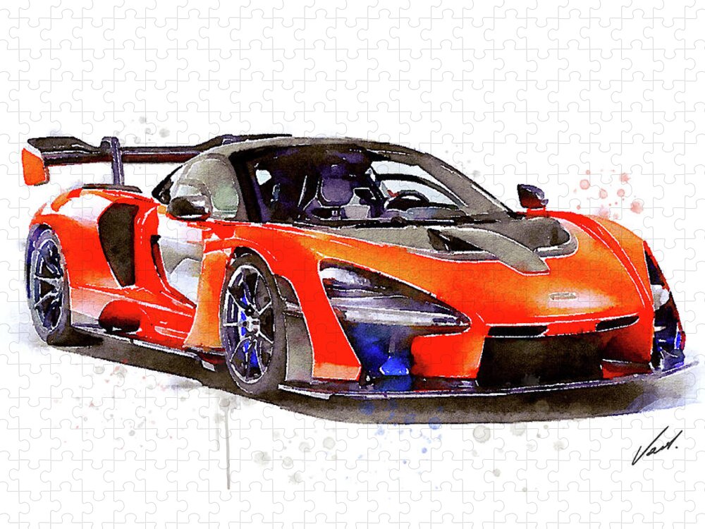 Car Art Jigsaw Puzzle featuring the painting Watercolor McLaren Senna - oryginal artwork by Vart by Vart