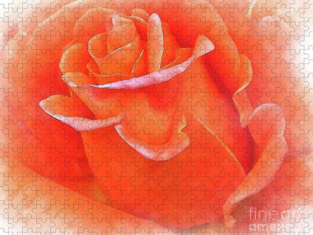 Rose Jigsaw Puzzle featuring the digital art Watercolor Orange Bud by Kirt Tisdale