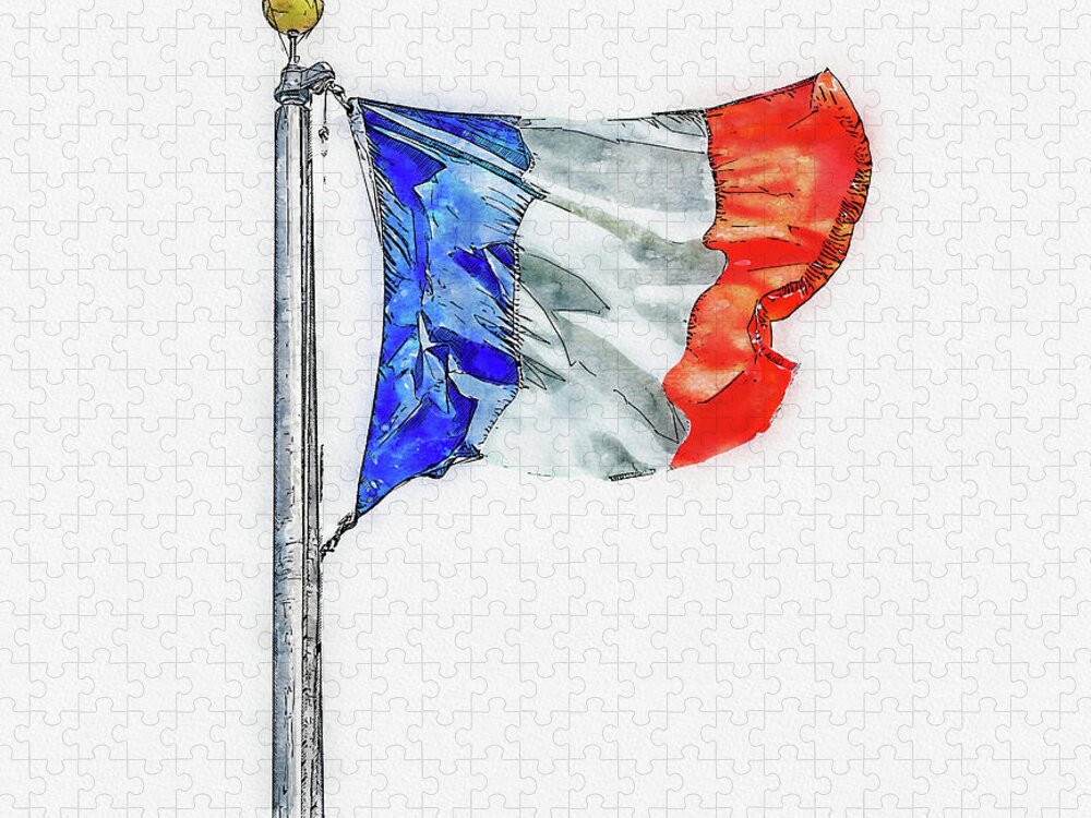 Watercolor Jigsaw Puzzle featuring the digital art Watercolor painting illustration of Flag of France isolated over white background by Maria Kray