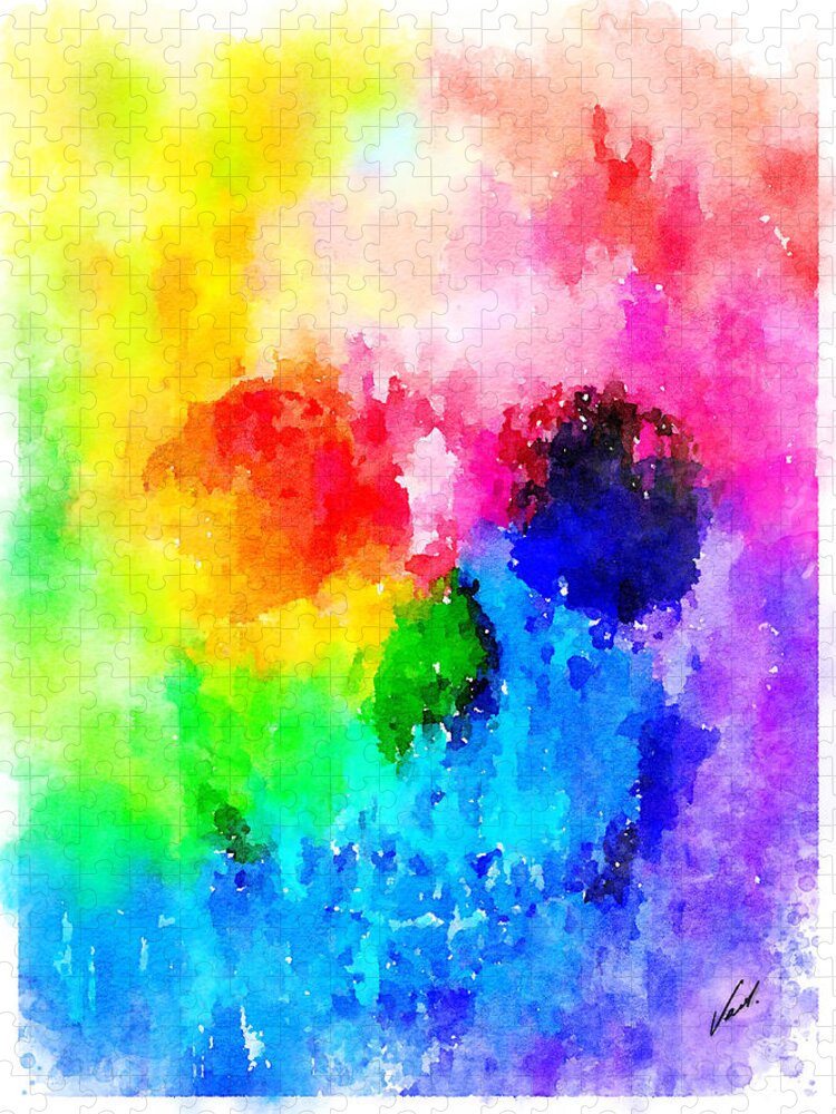 Watercolor Jigsaw Puzzle featuring the painting Watercolor Rainbow Skull by Vart. by Vart