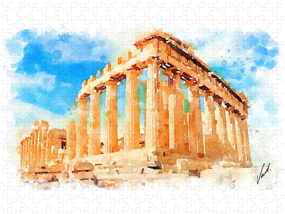 Vart Jigsaw Puzzle featuring the painting Watercolor. The Parthenon, Greece by Vart by Vart