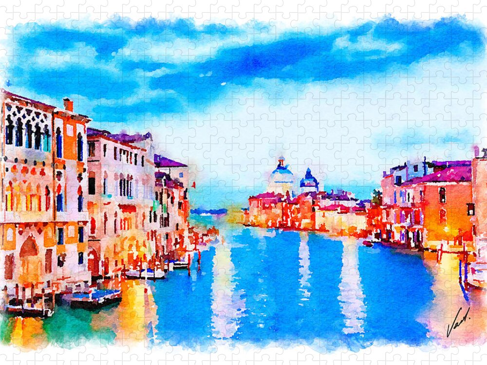 Watercolor Jigsaw Puzzle featuring the painting Watercolor Venice by Vart by Vart